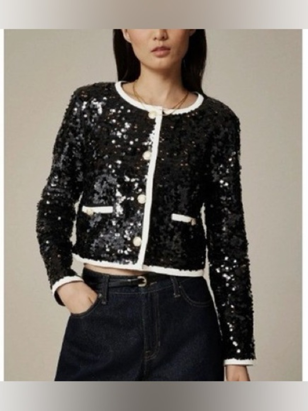 J. Crew Black Sequin Mariner Cropped Jacket